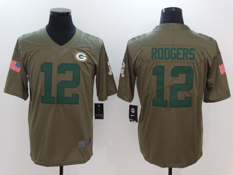 Men Green Bay Packers 12 Rodgers green Nike Olive Salute To Service Limited NFL Jersey